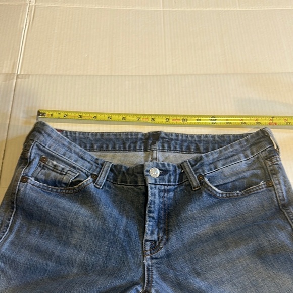 7FAM ‘A’ pocket Blue Flared Jeans w glittery back pockets zipper front size 30 - Picture 5 of 14